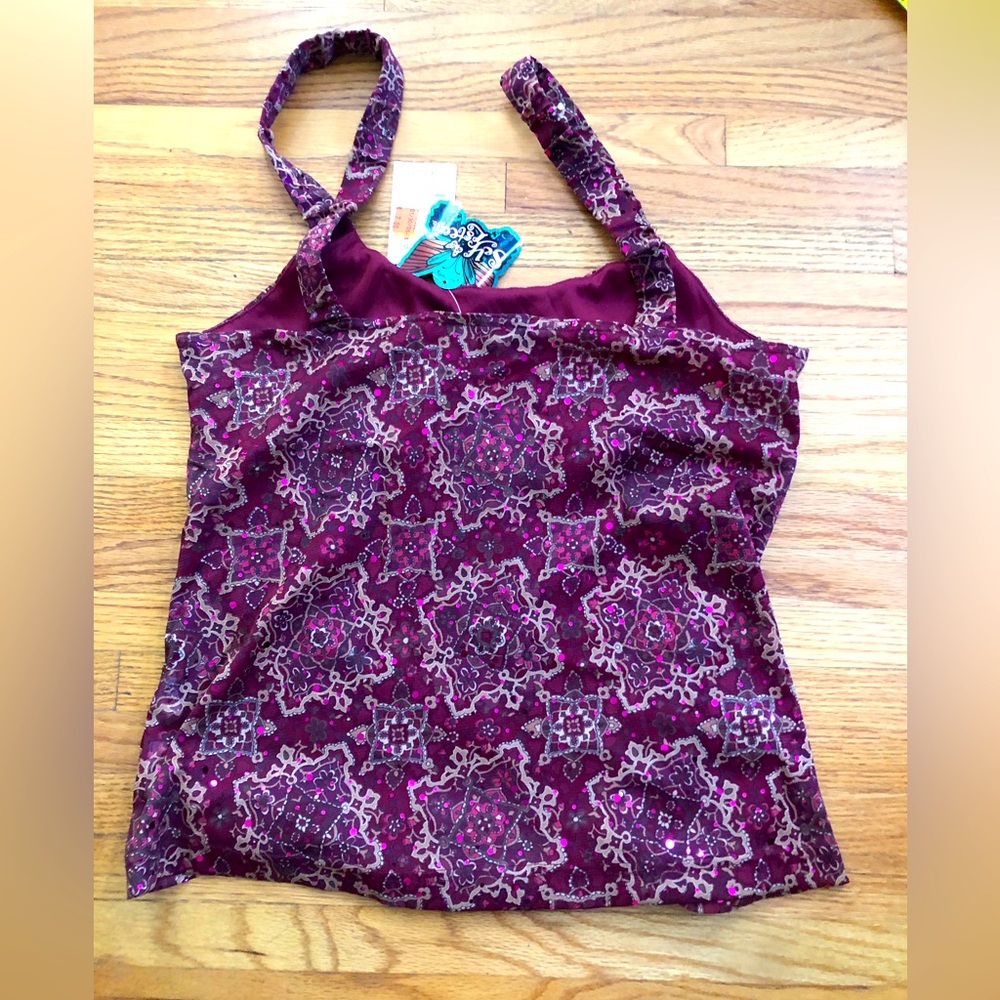 Burgundy Patterned Flat Strap Tank Top - - Picture 2 of 6